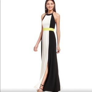 Vince Camuto Black, White, and Yellow Formal Maxi Dress